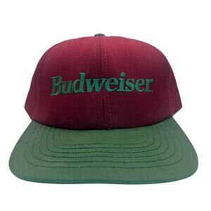 Vintage Budweiser Snapback Hat Maroon Green Beer Logo Adjustable Cap 90s Retro